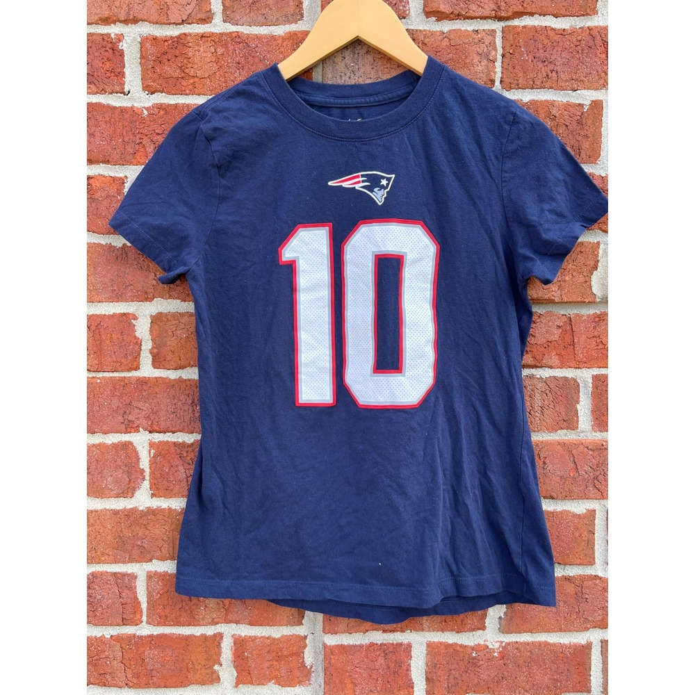 Nike New England Patriots Mac Jones 10 Navy Blue T-Shirt Womens Small